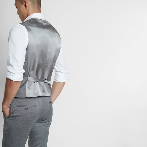 New nwt XXL EXPRESS Gray WOOL Blend Oxford SUIT VEST men's wedding prom stretch - Picture 2 of 5